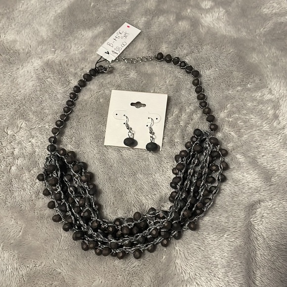 NEW Grey multi strand beaded necklace & earring set - Picture 2 of 3